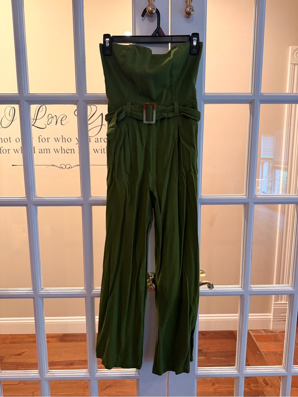 Monteau Olive Green Strapless Wide-Leg Jumpsuit with Belt
